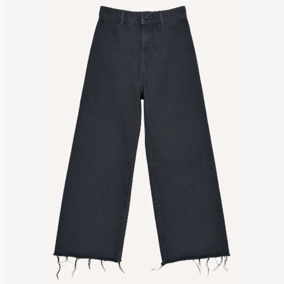Zara High Rise Wide Leg Raw Hem Charcoal Denim Jeans Black Size 6 - Picture 1 of 11